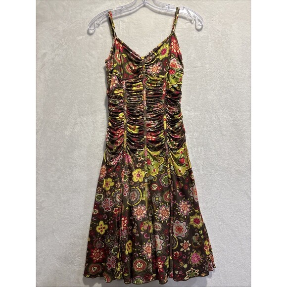 Alberto Makali Boho Ruched Colorful Dress Y2K Whimsygoth Witchy Gypsy Rock 4 - Picture 1 of 11